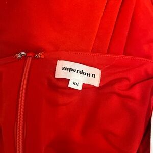 On strap, red mini dress with the most perfect back detailing